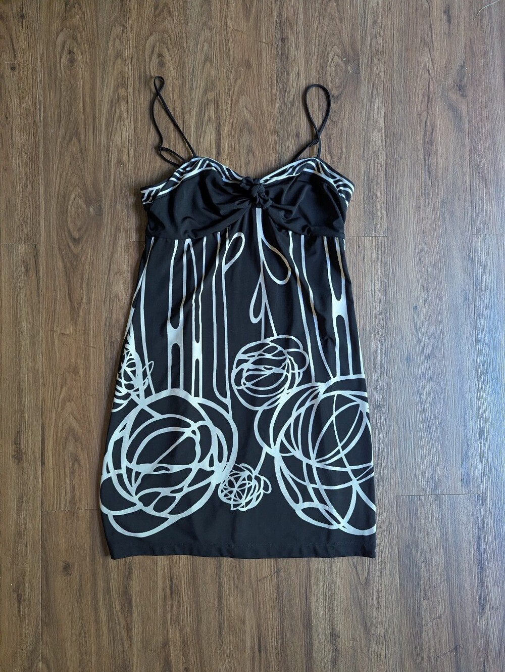 BCBGMaxAzria Black and White Abstract Short Dress With Spaghetti-Strap Sz S